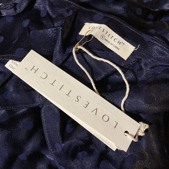 Lovestitch Navy Dot Jacquard Midi Slip Dress Size S Small NWT - Picture 7 of 7